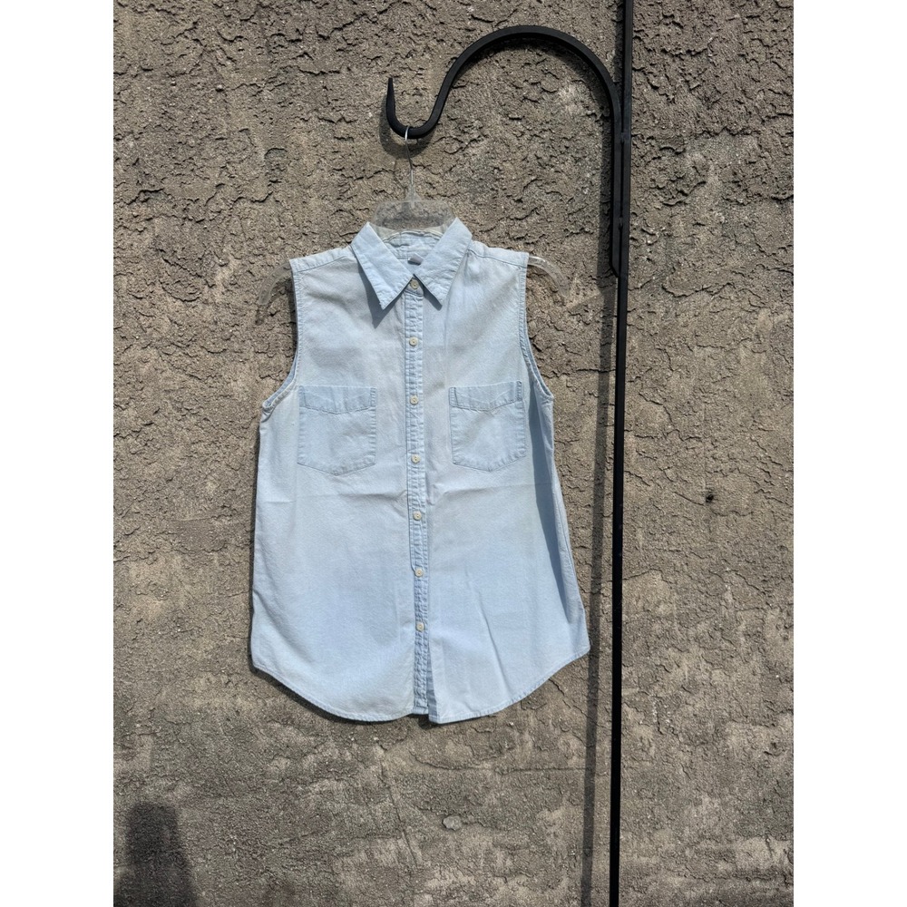 Cherokee Sleeveless Button Down Women S Light Blue Cotton Denim Vest Top